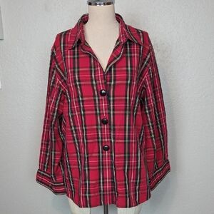 Foxcroft Red Plaid Button-Down Blouse Size 18